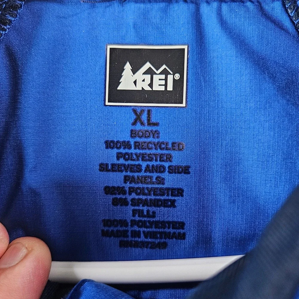 REI Mens XL Blue Hybrid Quilted Insulated Full Zip Jacket Thumbholes
